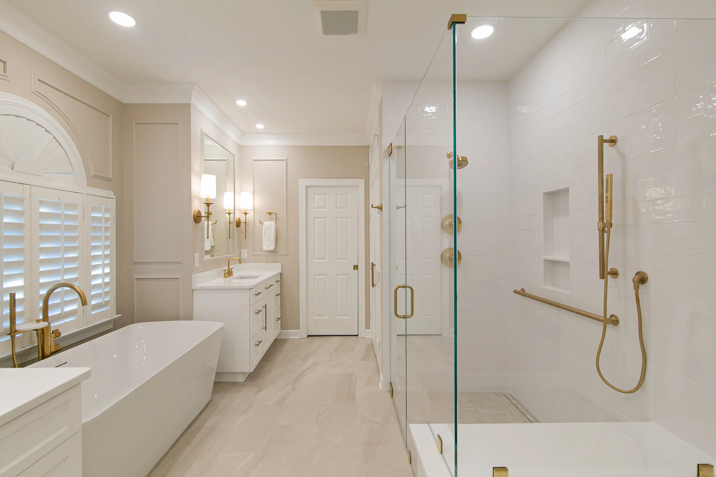 Bright walk-in shower designed for comfort in a Williamsburg bathroom remodel