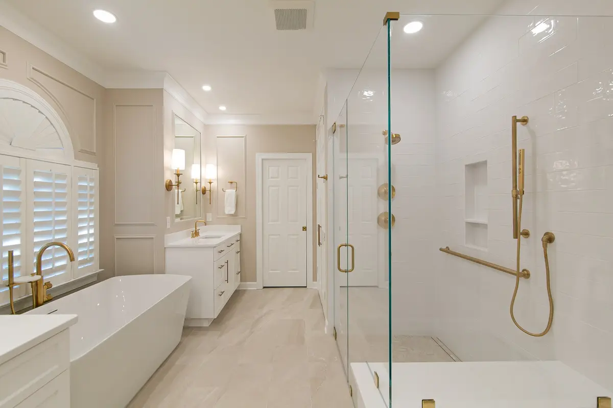 Bright walk-in shower designed for comfort in a Williamsburg bathroom remodel