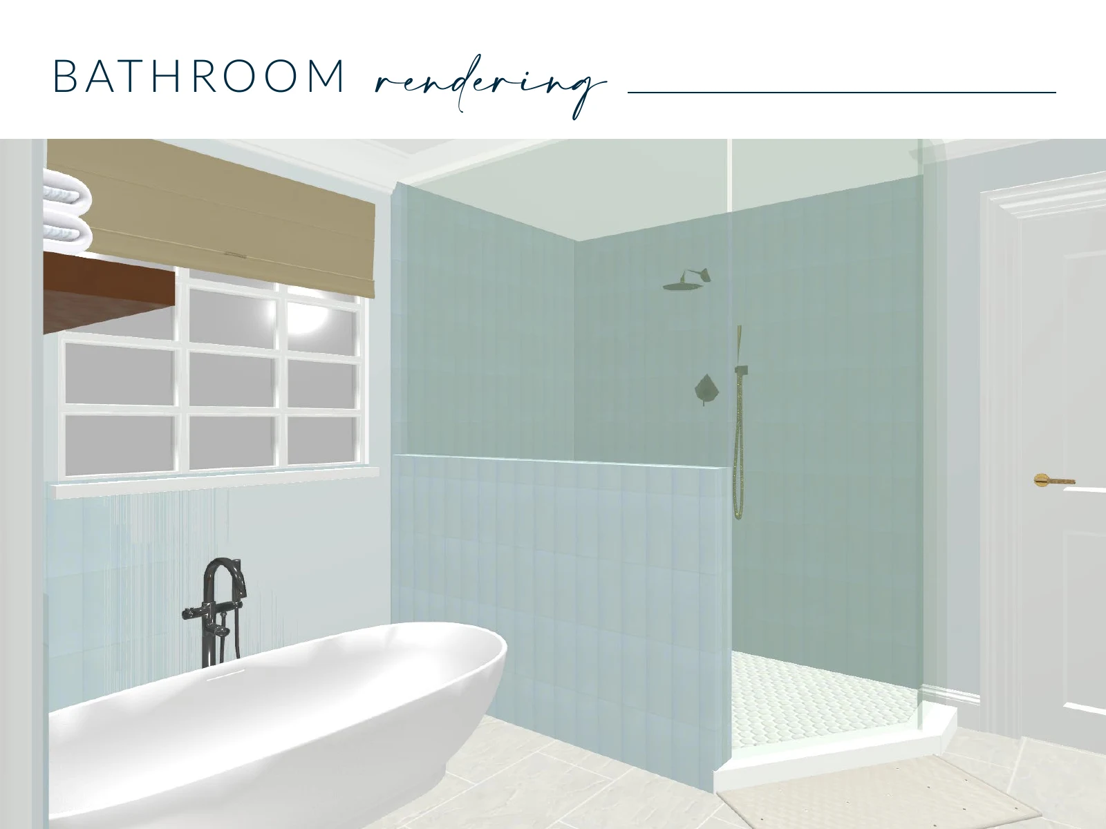 Bree Harris design rendering of the freestanding tub and tiled shower