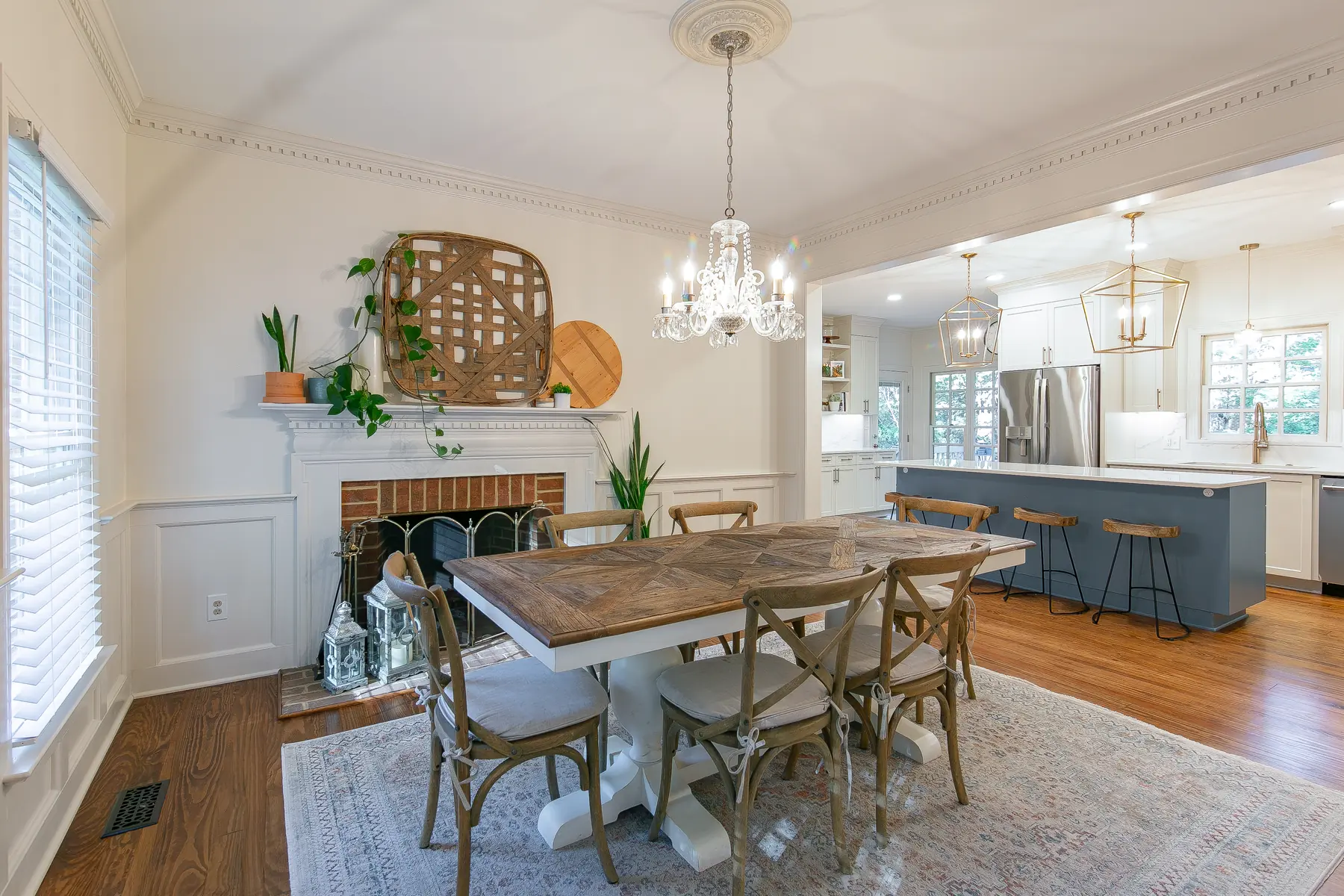 Dining room view into the newly remodeled Kingsmill kitchen showing the open connection between entertaining spaces