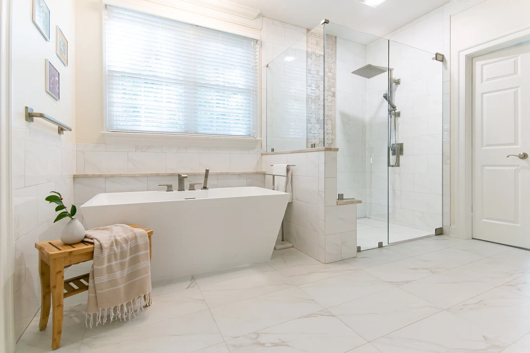 The tub & shower area after remodeling by VanFleet Homes in Ford’s Colony