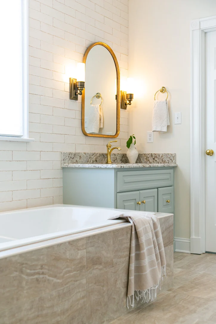 The tub-side vanity after remodeling by VanFleet Homes in Ford’s Colony
