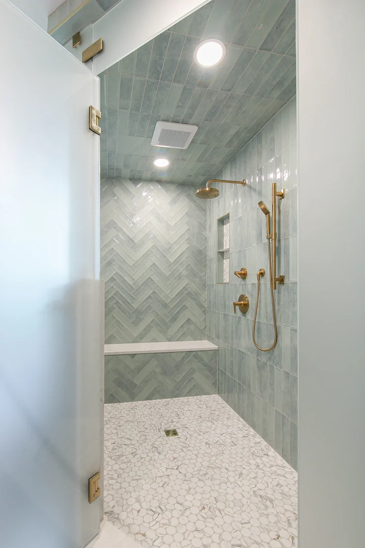 Inside the new shower after remodeling by VanFleet Homes in Ford’s Colony