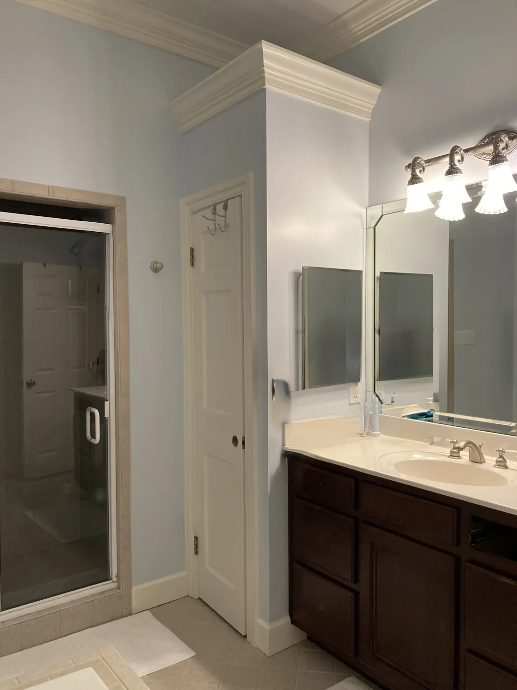 The vanity wall before the The Cove renovation