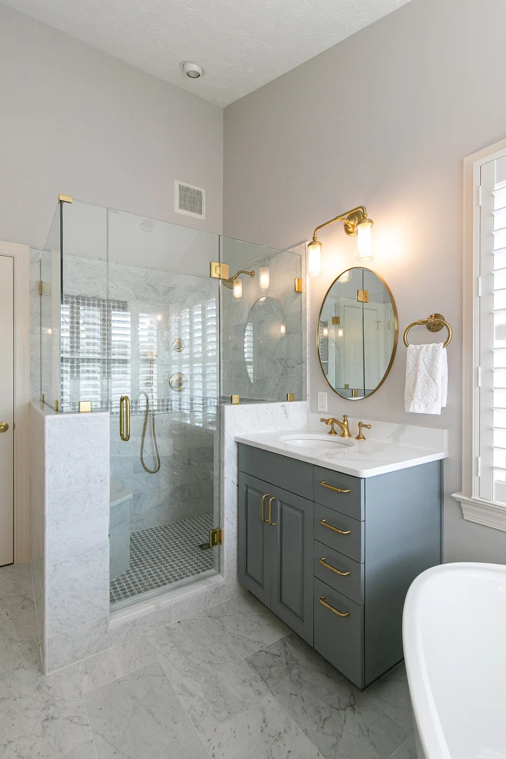 The shower & vanity after remodeling by VanFleet Homes in Kiln Creek, Yorktown