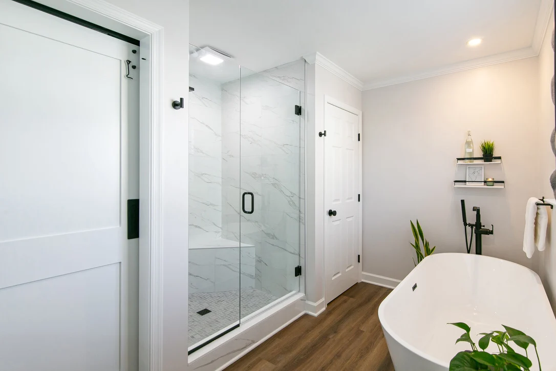 The shower & bathing area after remodeling by VanFleet Homes in Scotts Pond